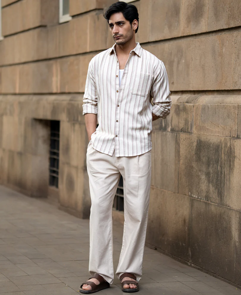 Cream Structured Stripe Shirt 100% Cotton - Image 6