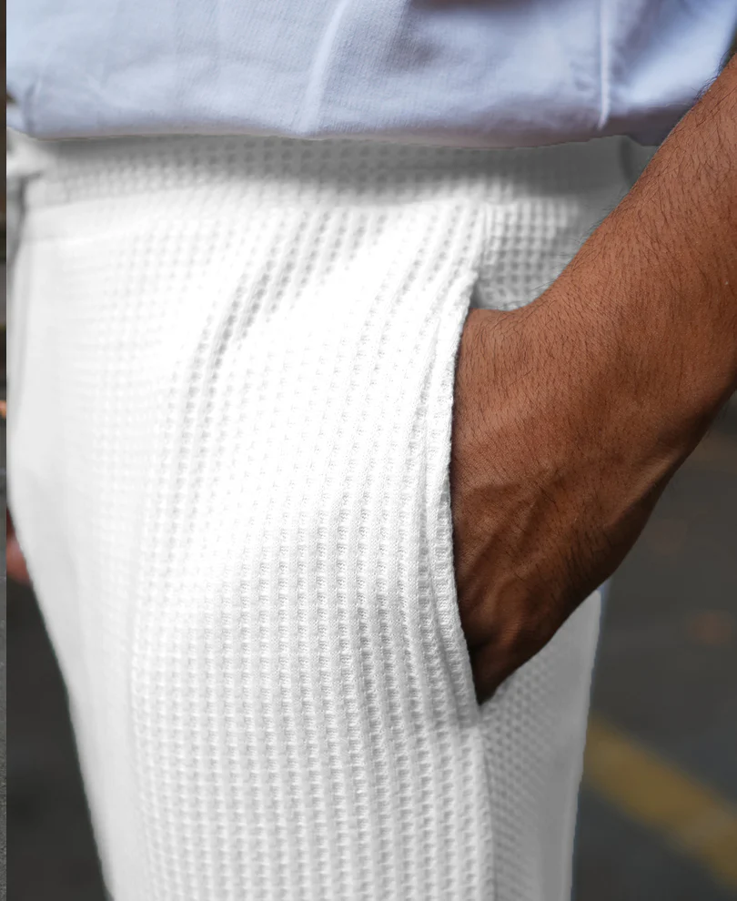 Cream Waffle Baggy Fit Track Pant - Image 4