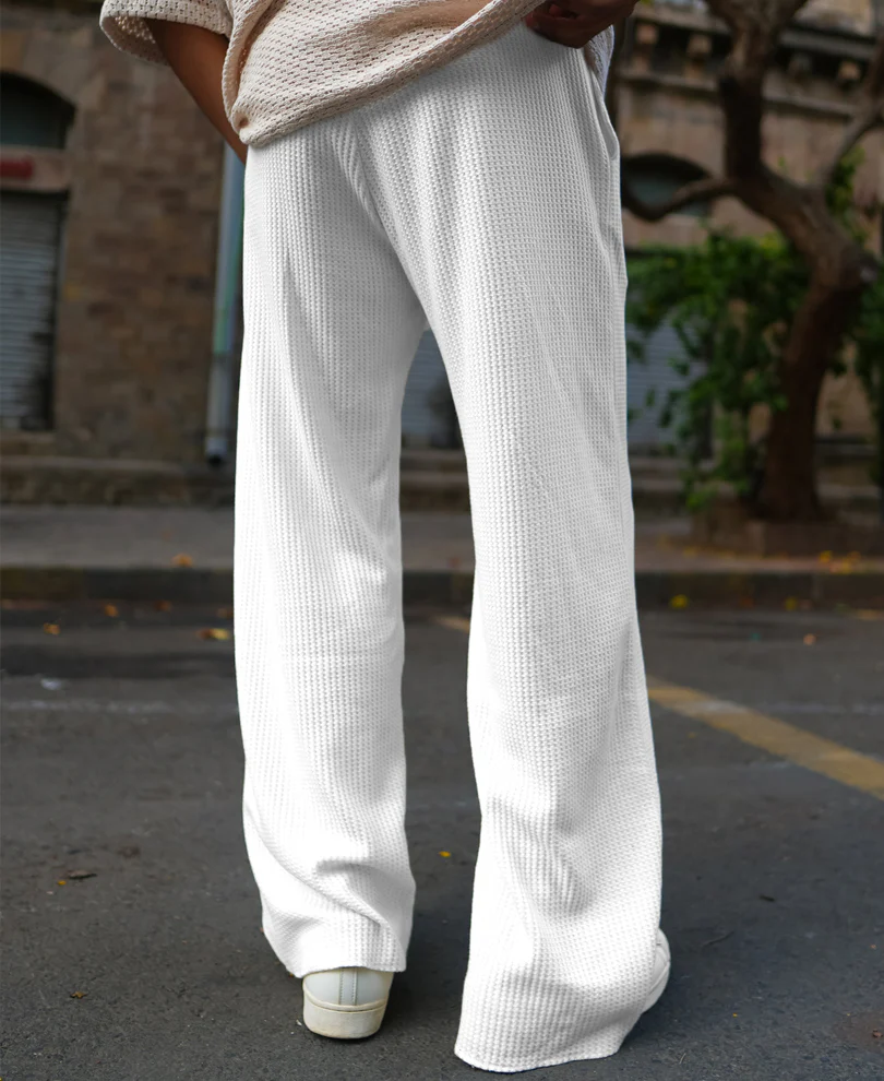 Cream Waffle Baggy Fit Track Pant - Image 5