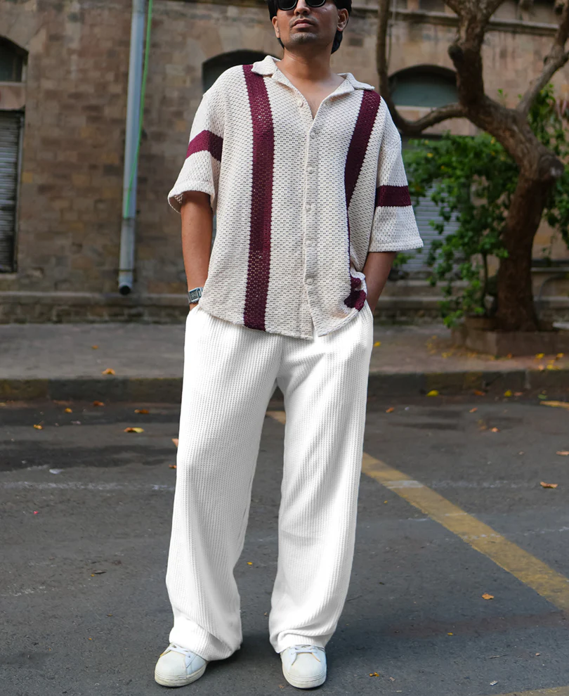 Cream Waffle Baggy Fit Track Pant - Image 6
