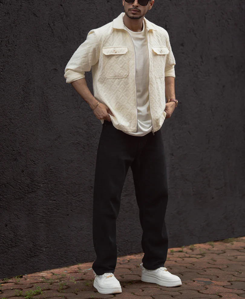 Cream Zip Style Full Sleeves Regular Fit Shirt - Image 6