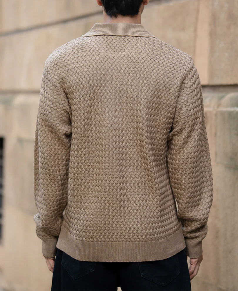 Dark Beige Knit Polo T-Shirt 100% Cotton - Image 5