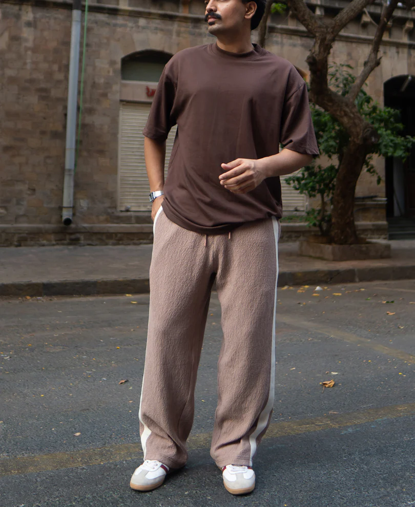 Dark Beige Knitted Baggy Fit Pant - Image 7