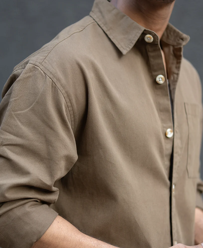 Dark Beige Printed Applique Shirt 100% Cotton - Image 4