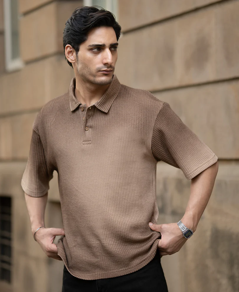 Dark Beige Sprayed Polo T-Shirt - Image 2