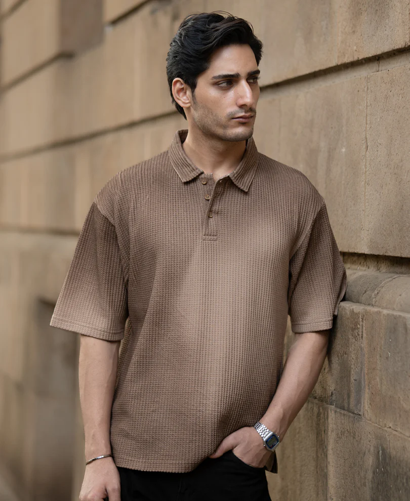 Dark Beige Sprayed Polo T-Shirt - Image 3