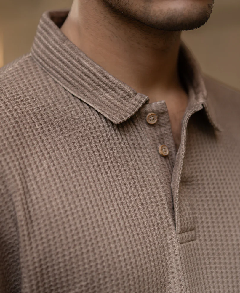 Dark Beige Sprayed Polo T-Shirt - Image 4