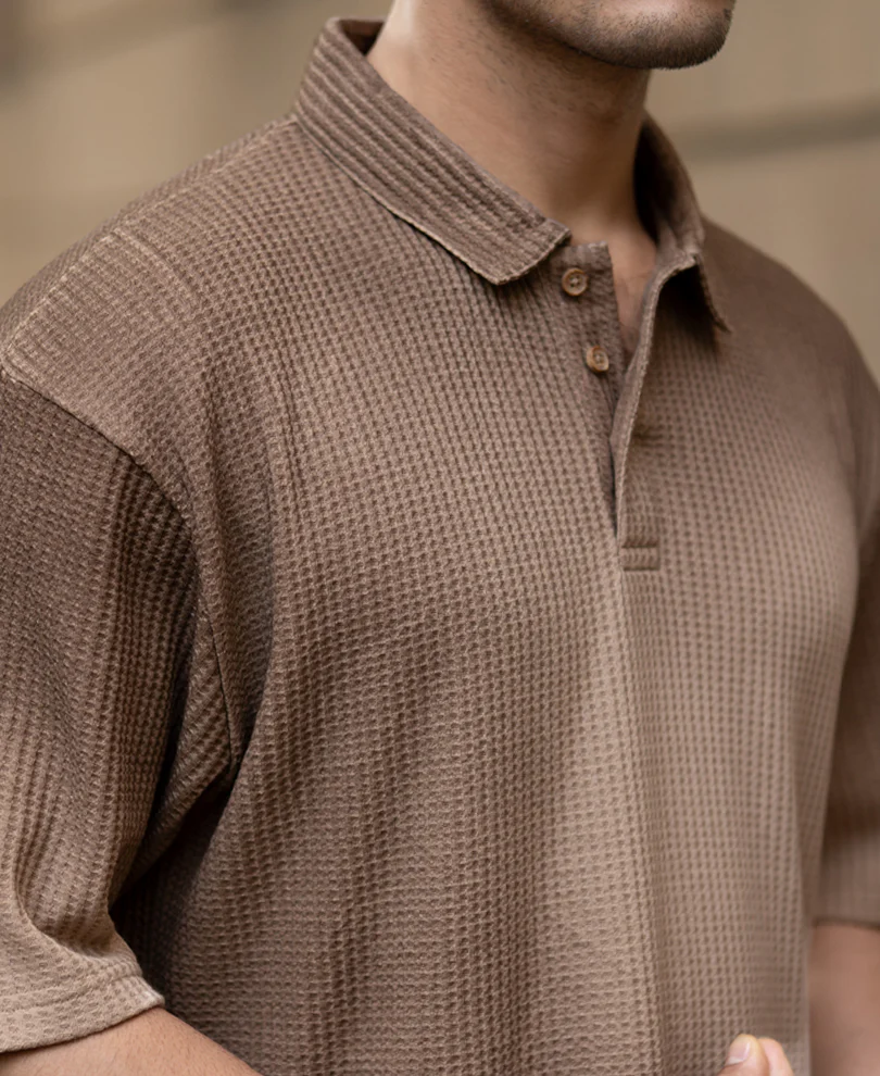 Dark Beige Sprayed Polo T-Shirt - Image 5
