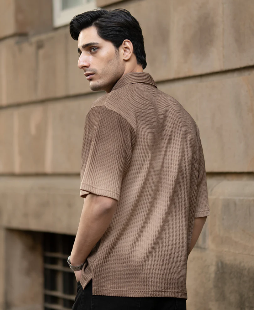 Dark Beige Sprayed Polo T-Shirt - Image 6