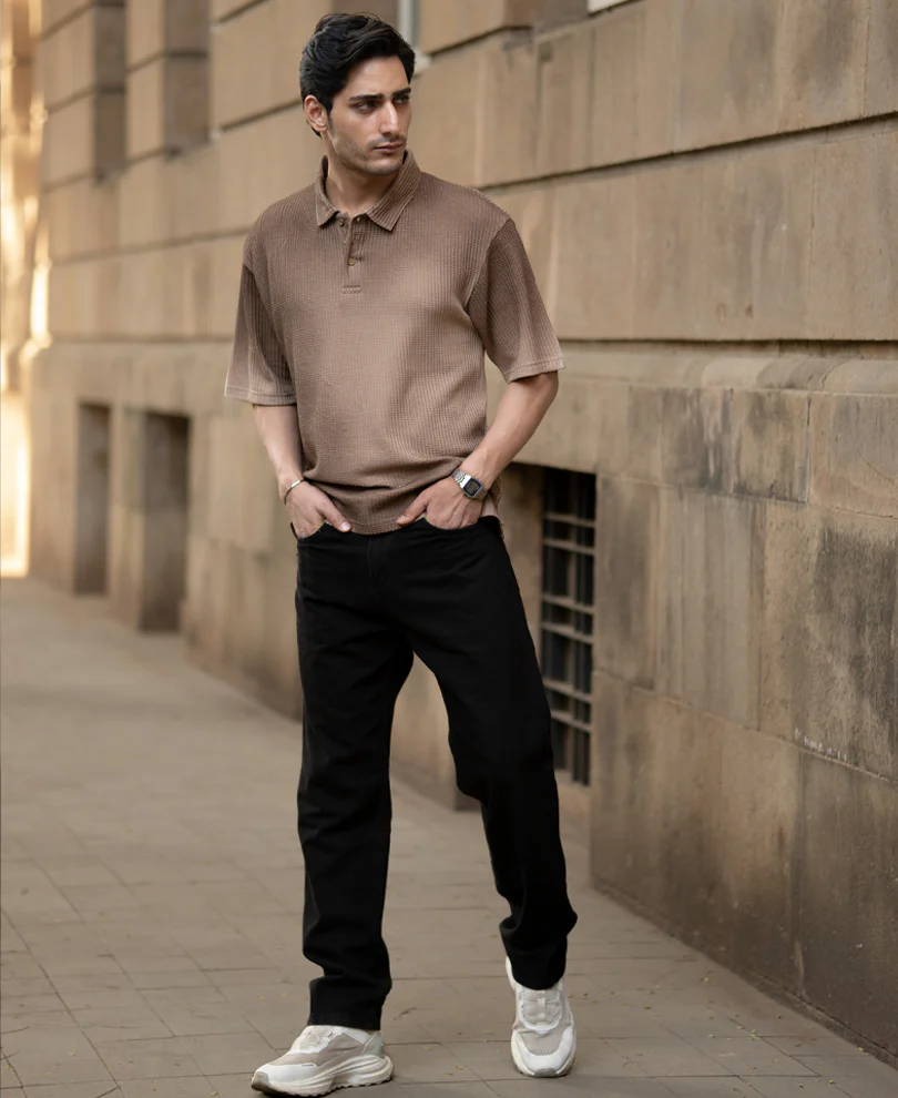 Dark Beige Sprayed Polo T-Shirt - Image 7