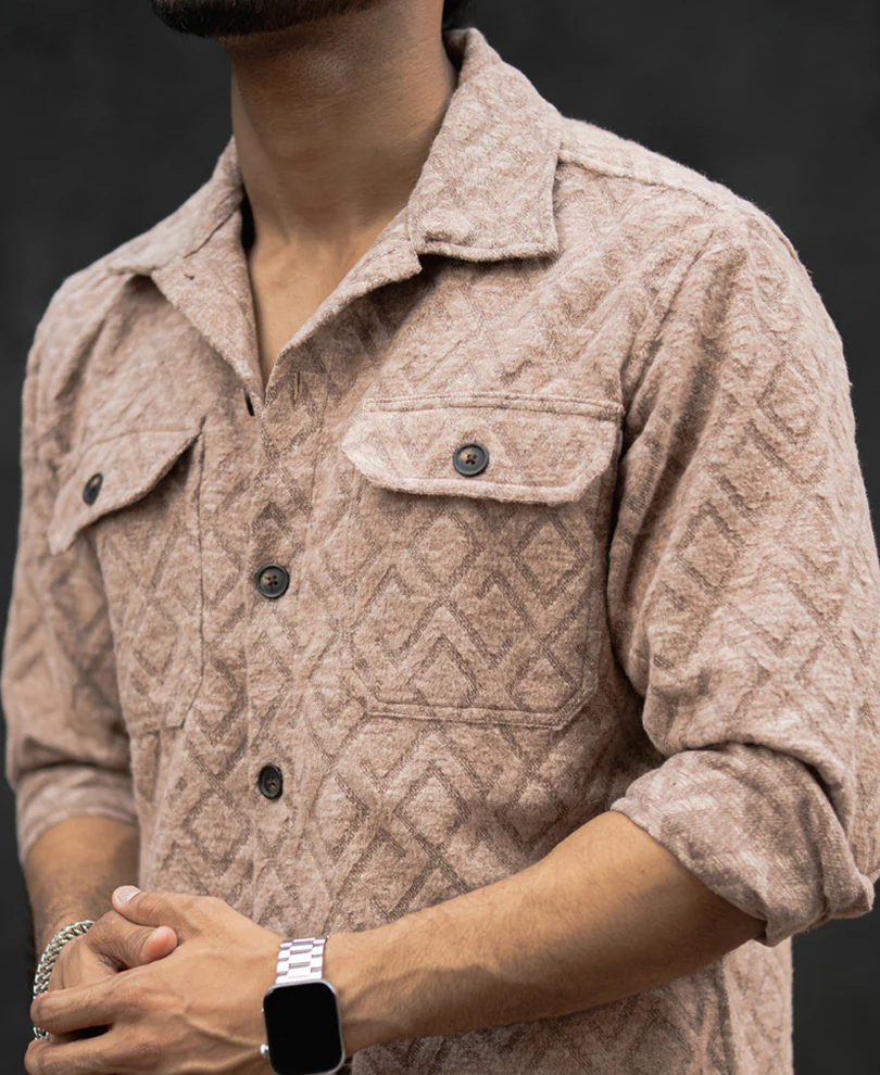 Dark Beige Structured Regular Fit Shirt - Image 3