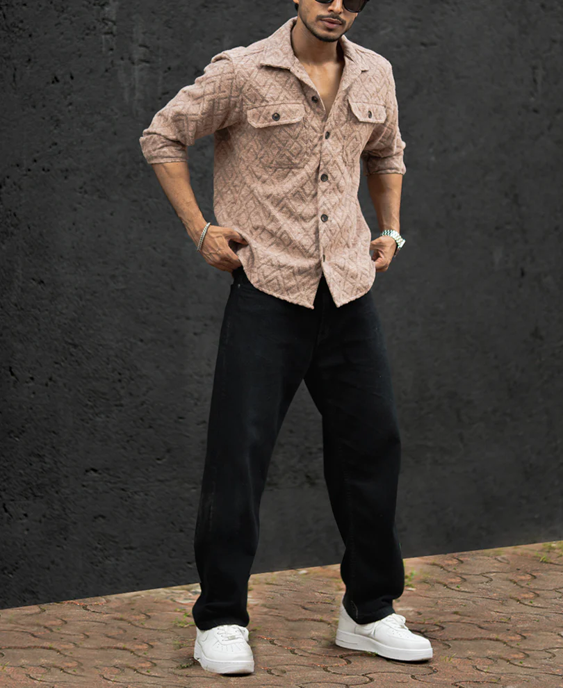 Dark Beige Structured Regular Fit Shirt - Image 4
