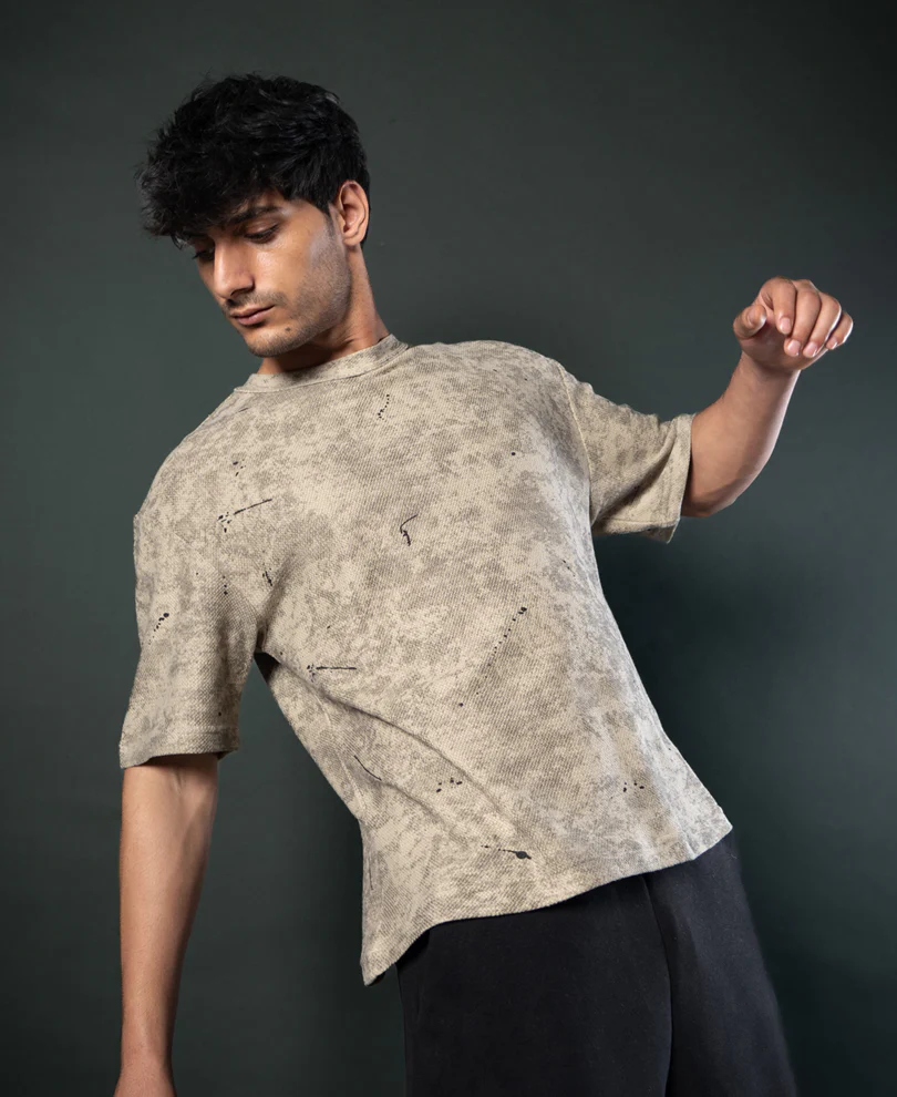Dark Beige Tie Dye Print T-Shirt - Image 8