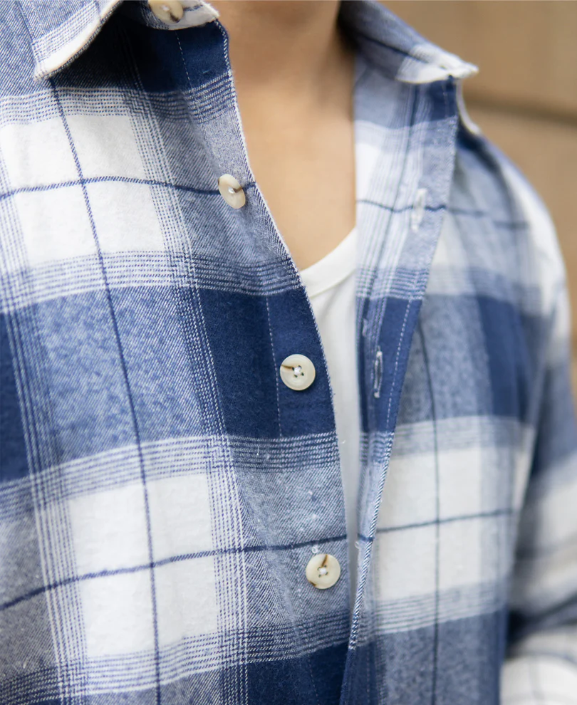 Dark Blue Brushed Checks Shirt 100% Cotton - Image 4