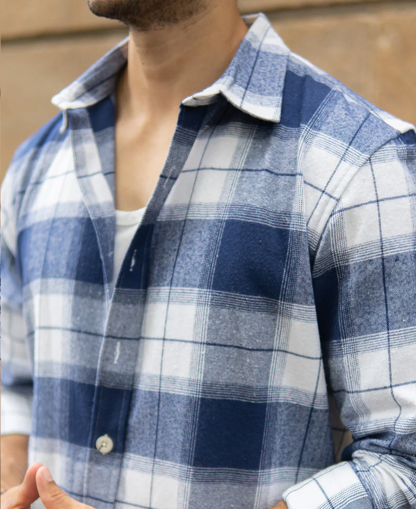 Dark Blue Brushed Checks Shirt 100% Cotton - Image 5