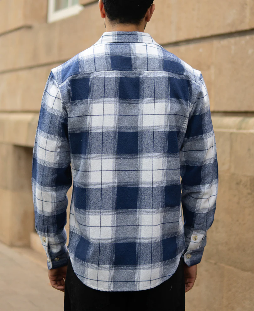 Dark Blue Brushed Checks Shirt 100% Cotton - Image 6