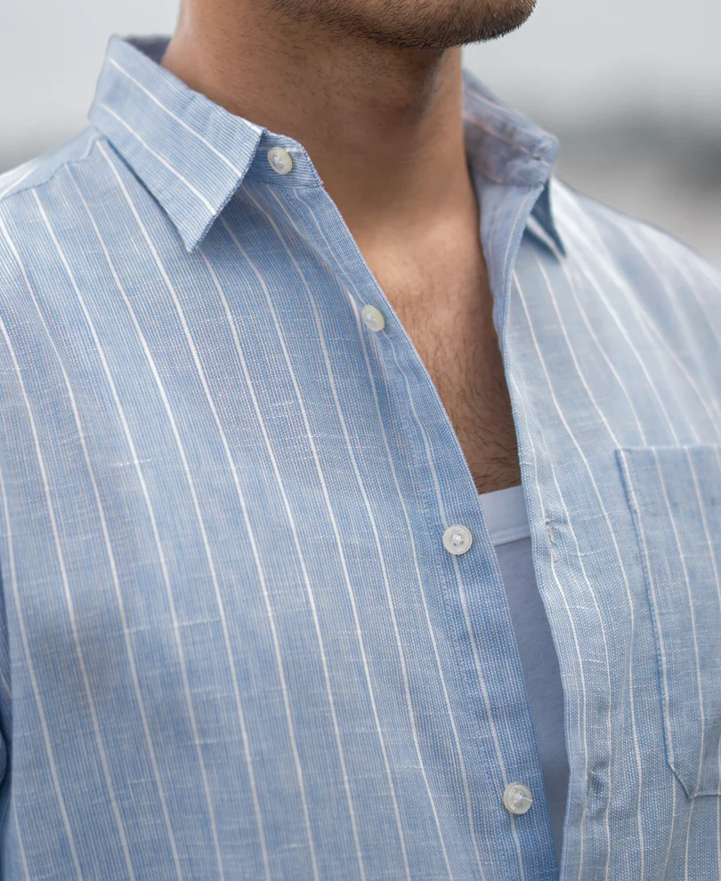 Dark Blue Cotton Stripe Shirt - Image 4