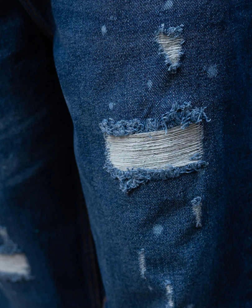 Dark Blue Distressed Baggy Fit Jeans 100% Cotton - Image 4