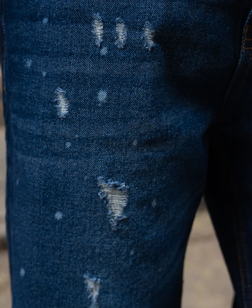 Dark Blue Distressed Baggy Fit Jeans 100% Cotton - Image 5