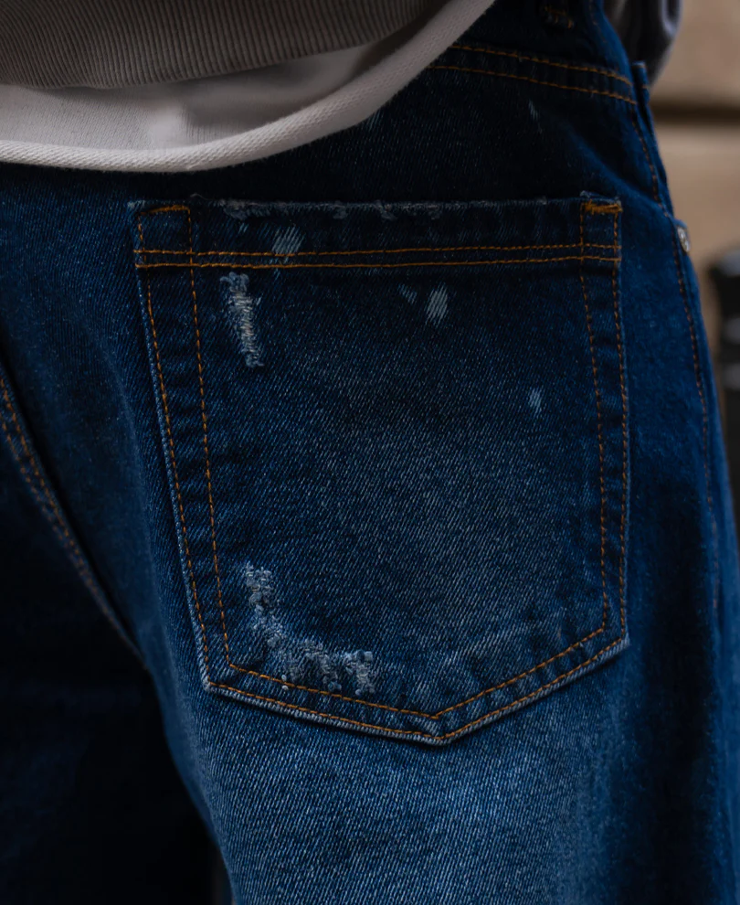 Dark Blue Distressed Baggy Fit Jeans 100% Cotton - Image 6