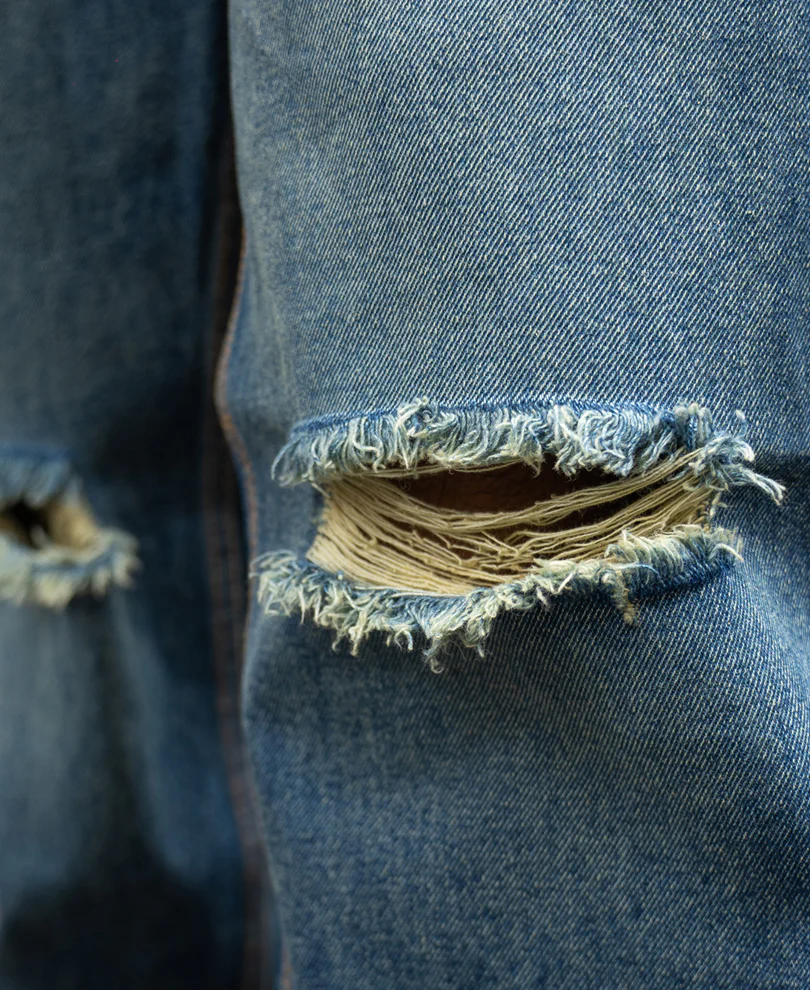 Dark Blue Distressed Baggy Jeans 100% Cotton - Image 4