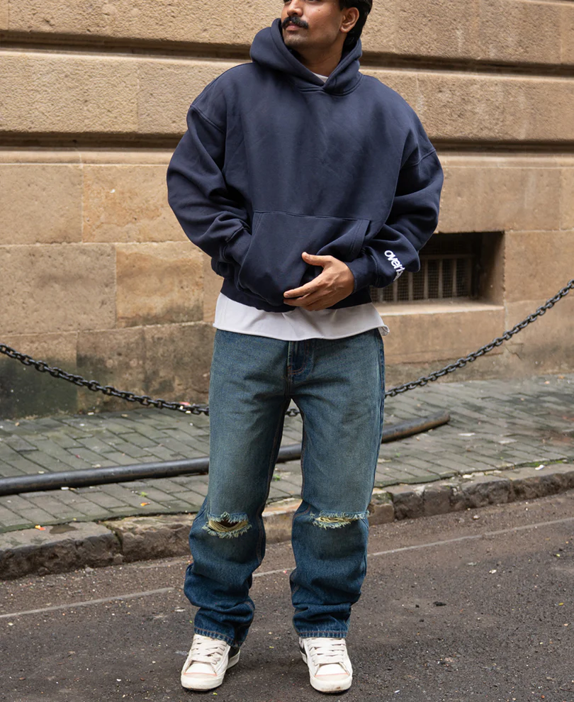 Dark Blue Distressed Baggy Jeans 100% Cotton - Image 6