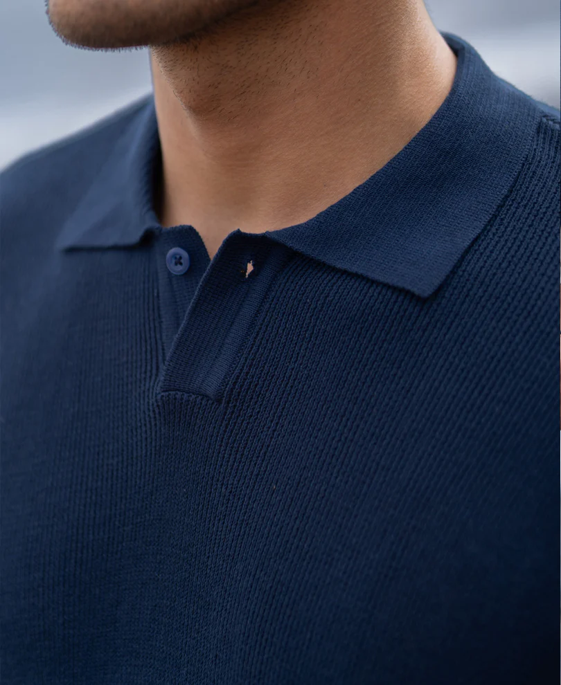 Dark Blue Knitted Ombre T-Shirt 100% Cotton - Image 5