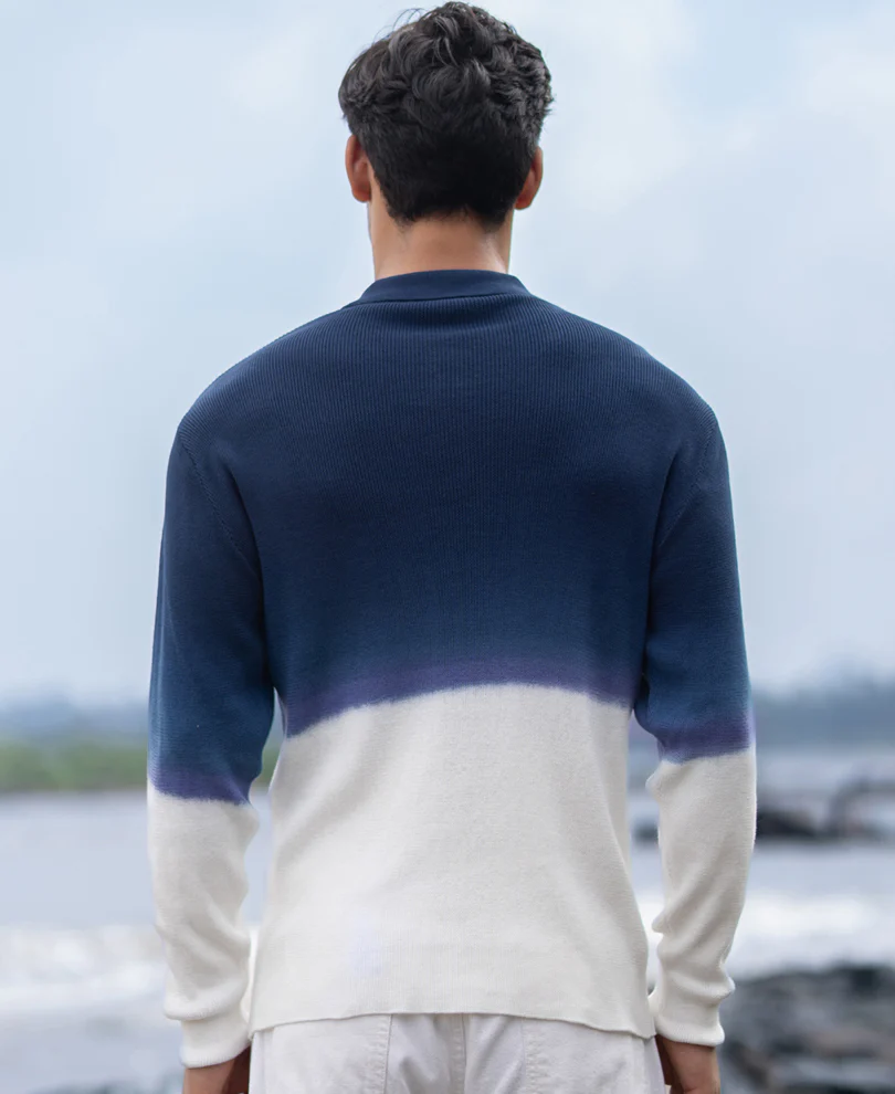 Dark Blue Knitted Ombre T-Shirt 100% Cotton - Image 6