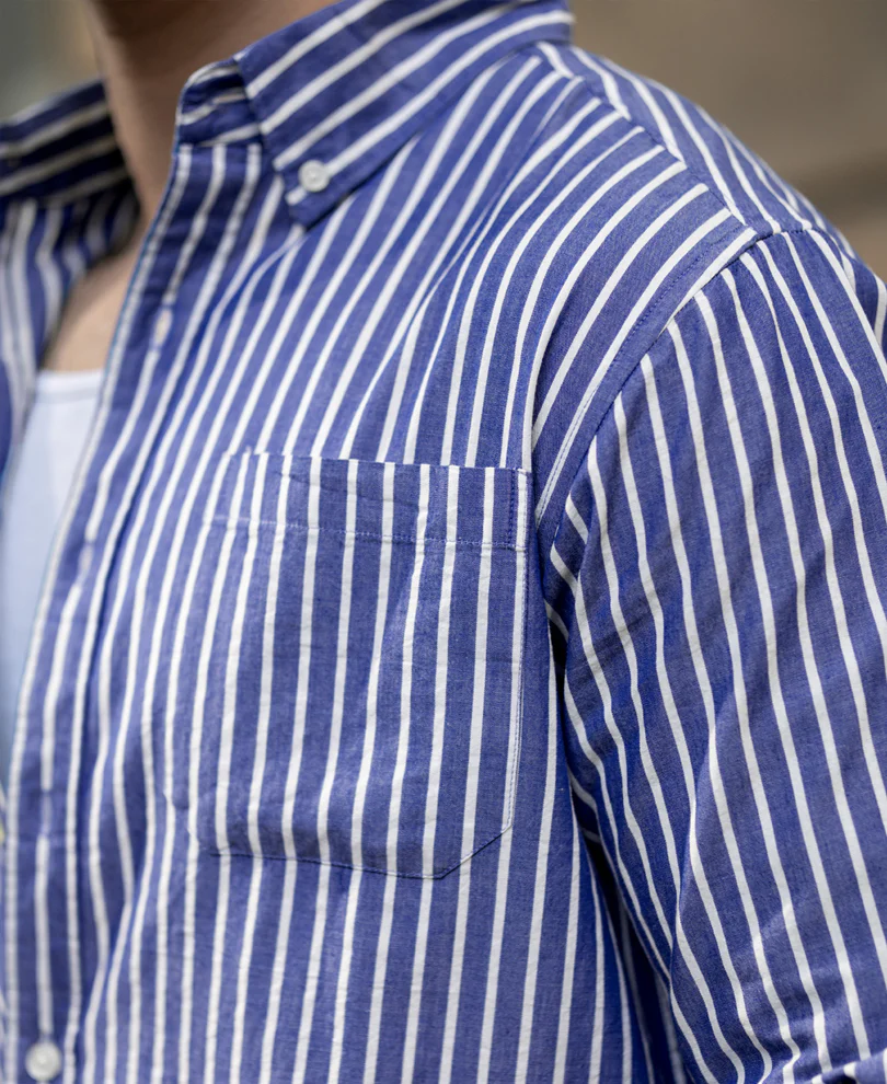 Dark Blue Lightweight Stripe Shirt 100% Cotton - Image 5