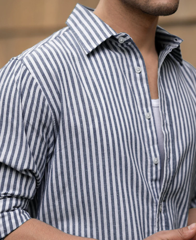 Dark Blue Lightweight Striped Shirt - Image 3