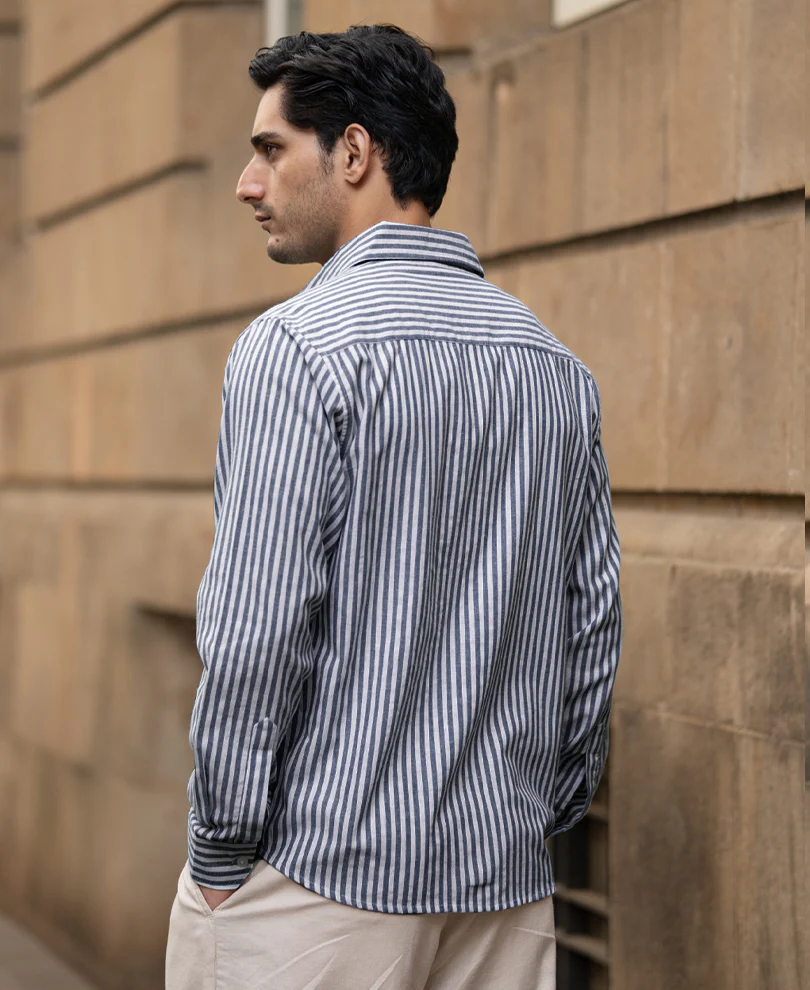 Dark Blue Lightweight Striped Shirt - Image 4