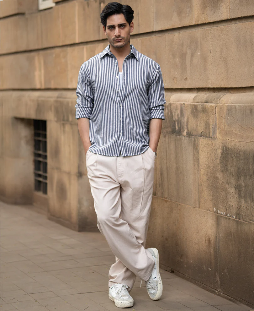 Dark Blue Lightweight Striped Shirt - Image 5