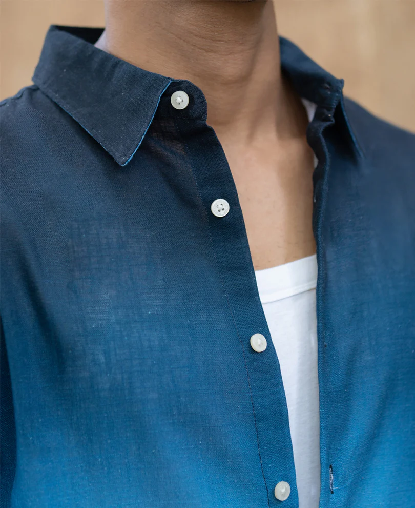 Dark Blue Ombre Print Shirt 100% Cotton - Image 4
