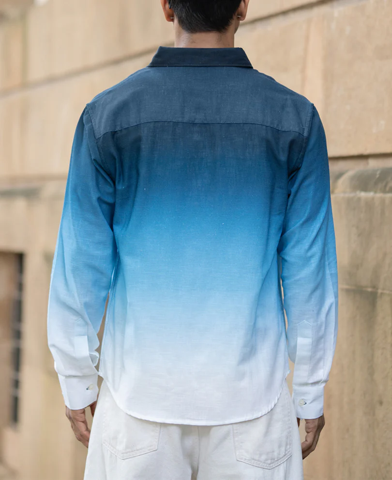 Dark Blue Ombre Print Shirt 100% Cotton - Image 5