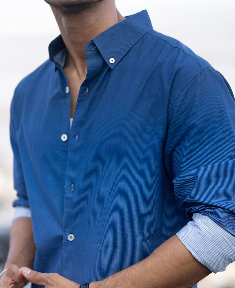 Dark Blue Ombre Stripe Shirt 100% Cotton - Image 4