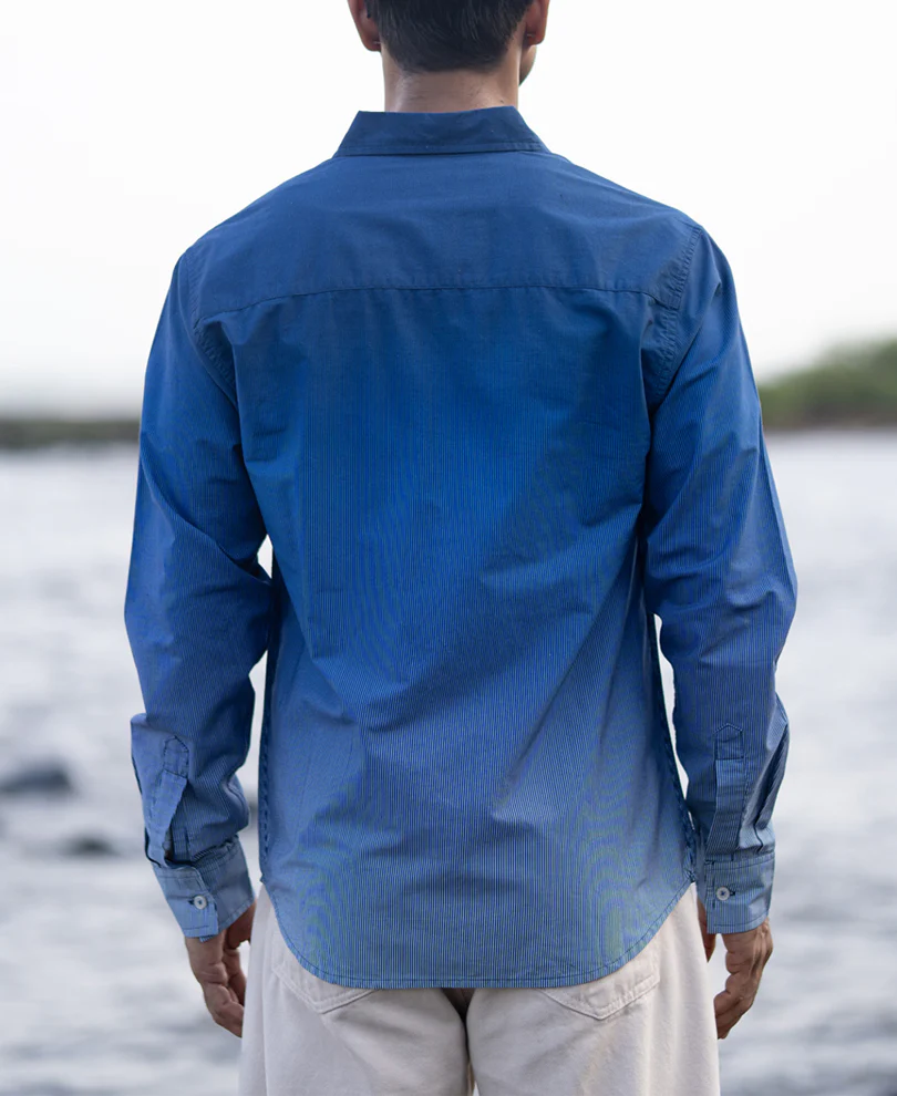 Dark Blue Ombre Stripe Shirt 100% Cotton - Image 6