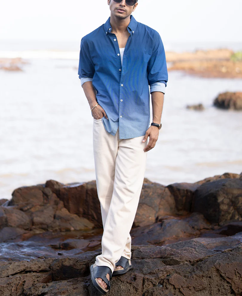 Dark Blue Ombre Stripe Shirt 100% Cotton - Image 7