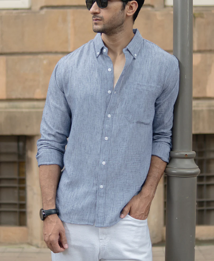 Dark Blue Slub Textured Shirt - Image 3