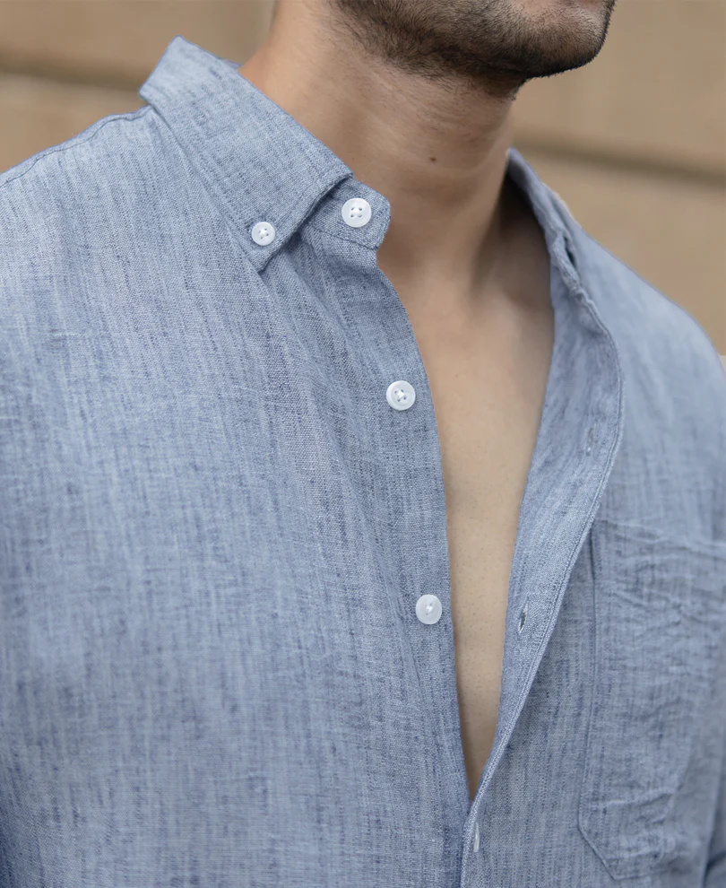 Dark Blue Slub Textured Shirt - Image 4