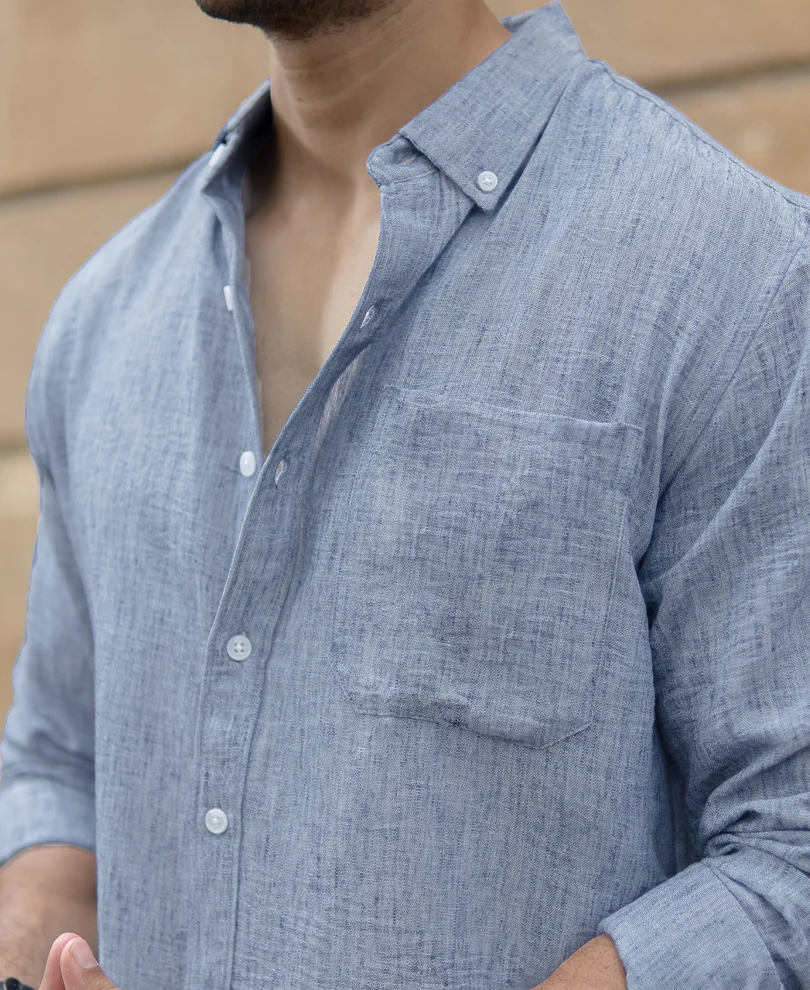 Dark Blue Slub Textured Shirt - Image 5