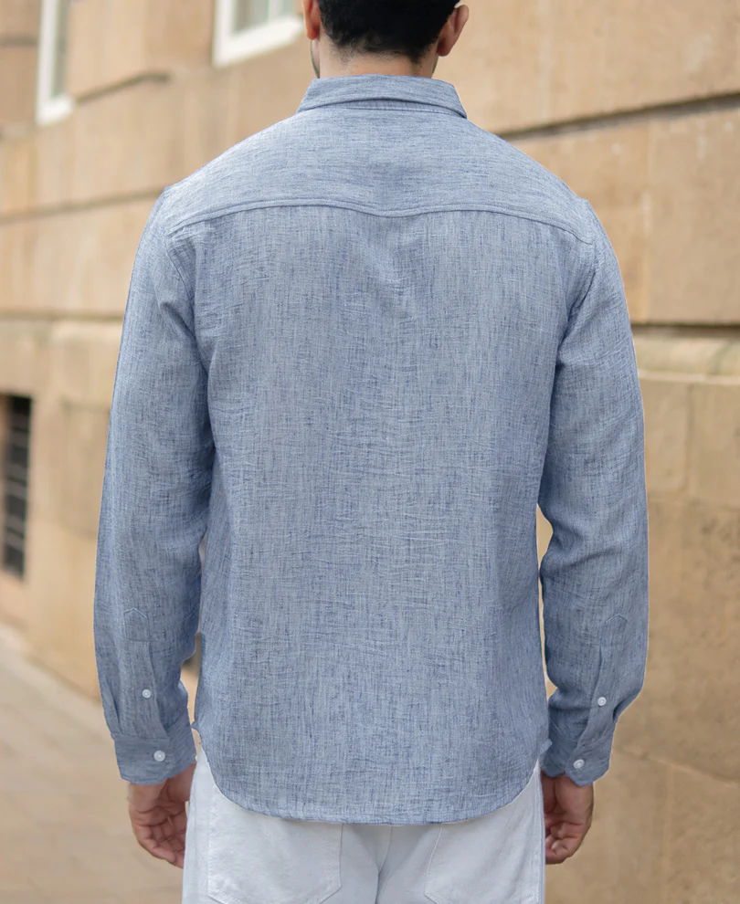 Dark Blue Slub Textured Shirt - Image 6