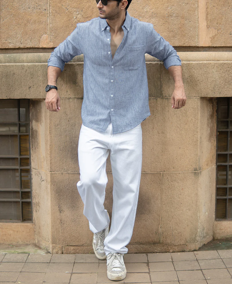Dark Blue Slub Textured Shirt - Image 7
