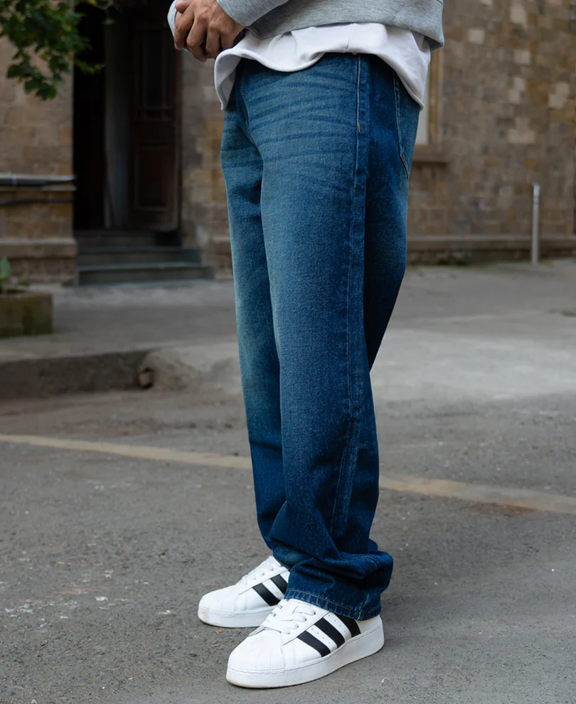 Dark Blue Tinted Baggy Jeans 100% Cotton - Image 3