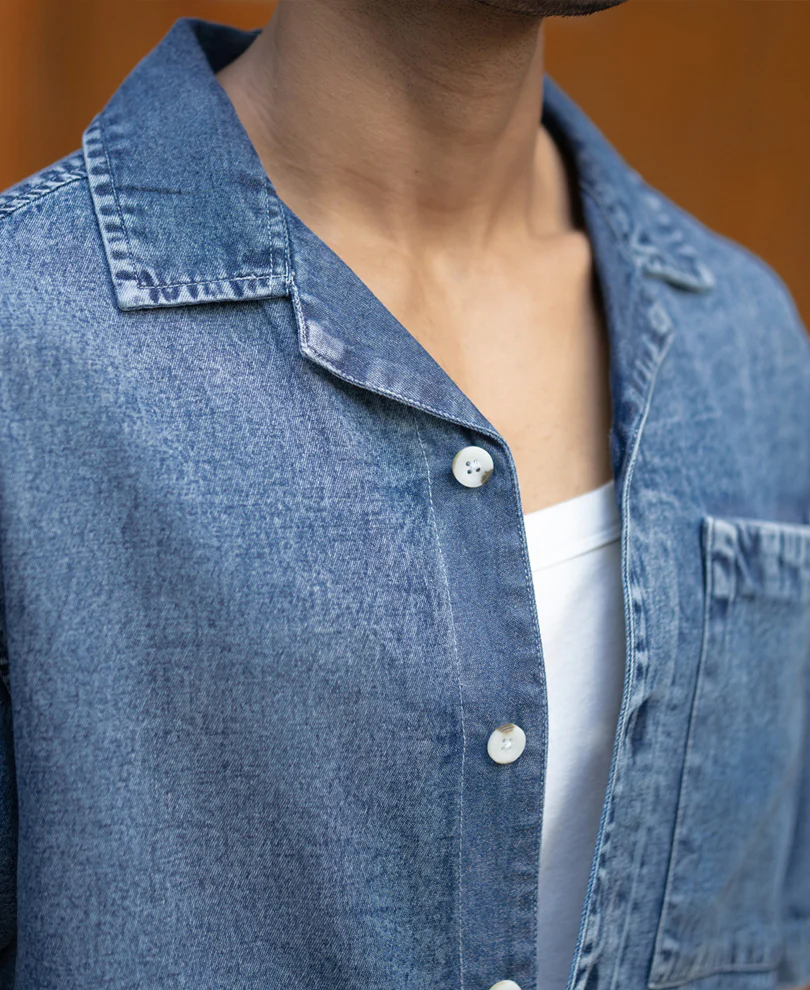 Dark Blue Washed Boxy Denim Shirt - Image 4