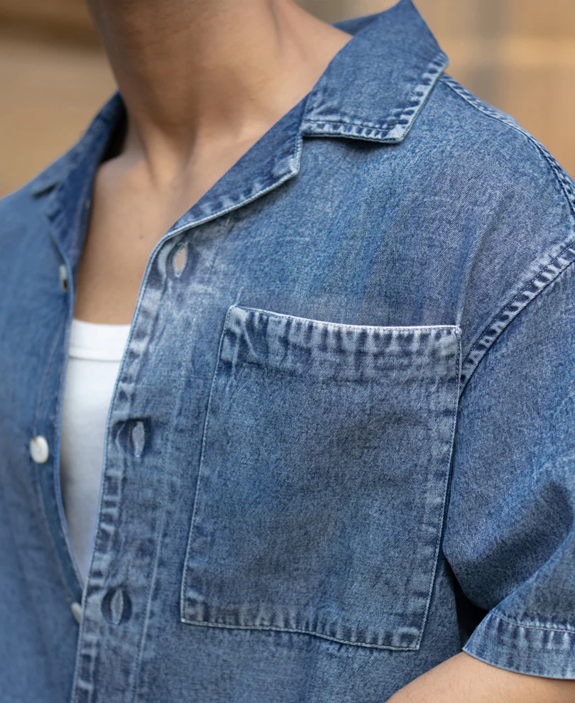 Dark Blue Washed Boxy Denim Shirt - Image 5