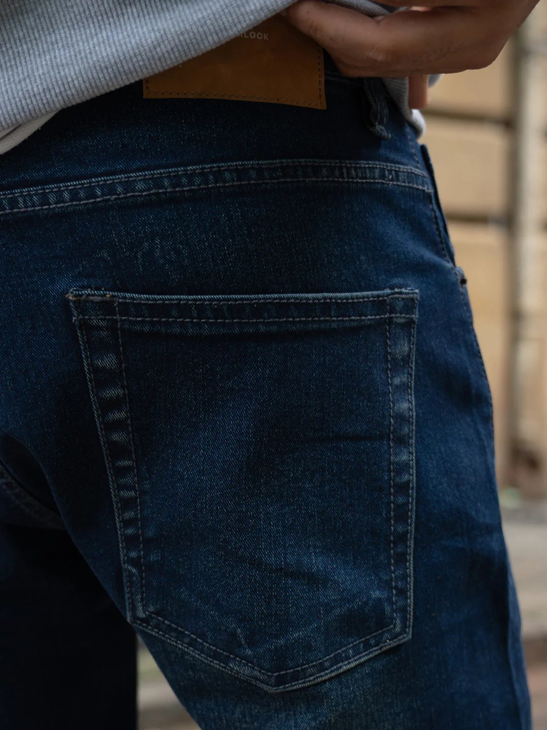Dark Blue Washed Regular Fit Jeans - Image 3