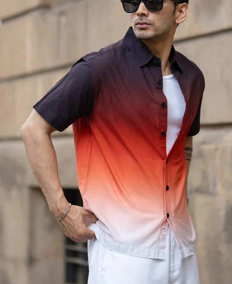 Dark Brick Ombre Shirt 100% Cotton - Image 2