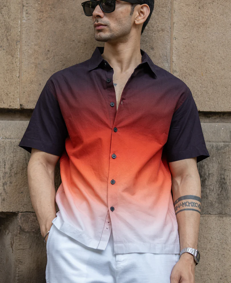 Dark Brick Ombre Shirt 100% Cotton - Image 3