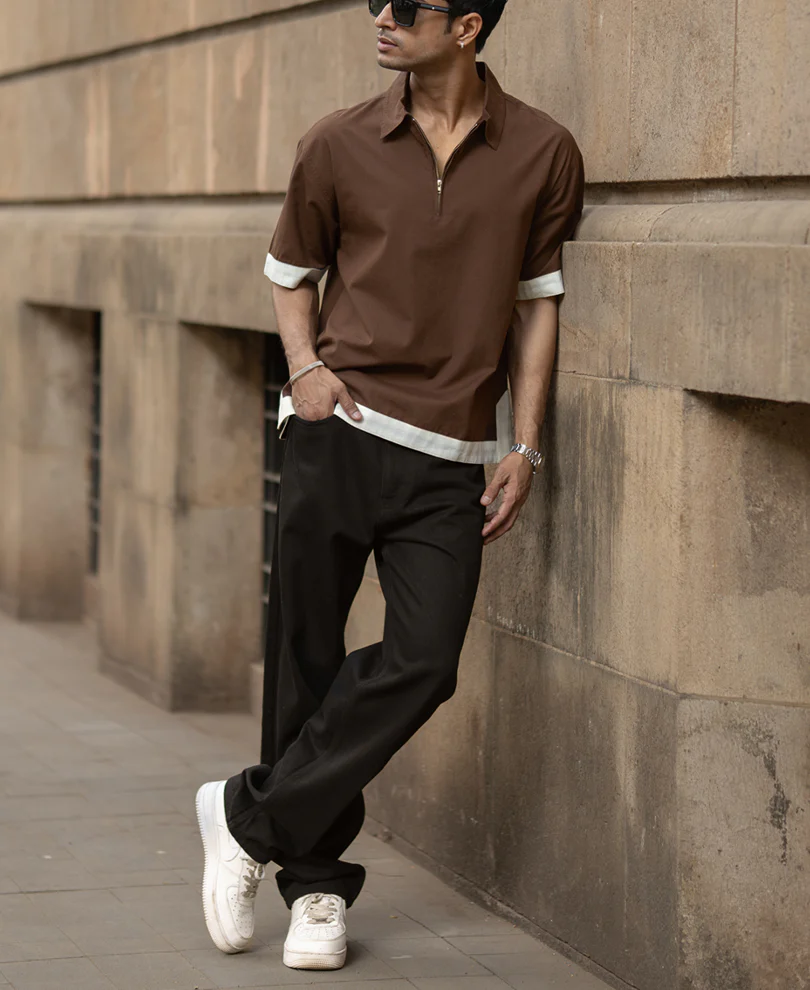 Dark Brown Boxy Fit Zipper Shirt 100% Cotton - Image 8