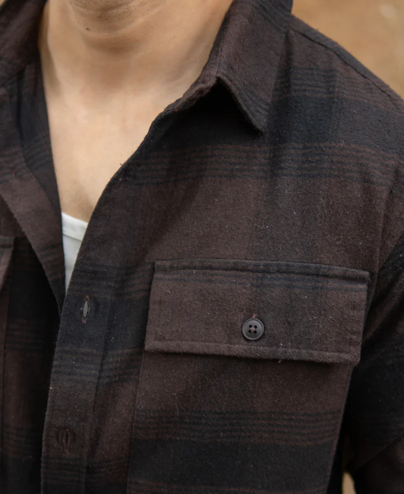 Dark Brown Brushed Checks Shirt - Image 3